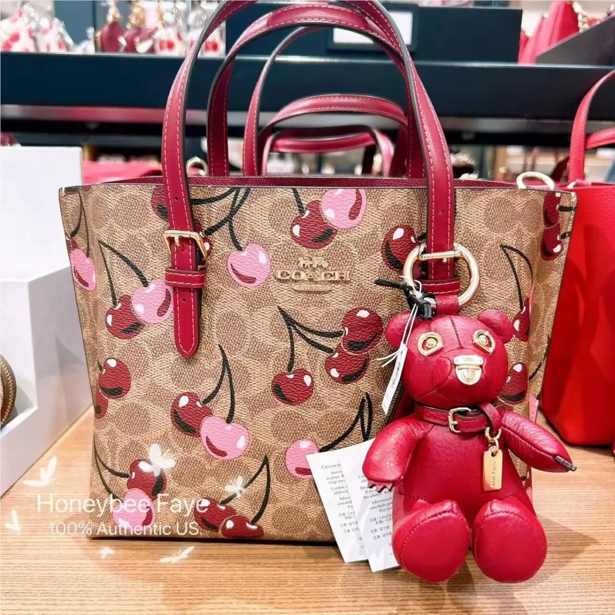 Coach Mollie Tote Bag 25 with Cherry Print CZ772 in Signature Canvas