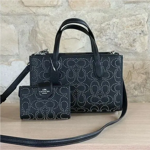 Coach Nina Signature Rivets Small Tote Black Handbag/wallet Option