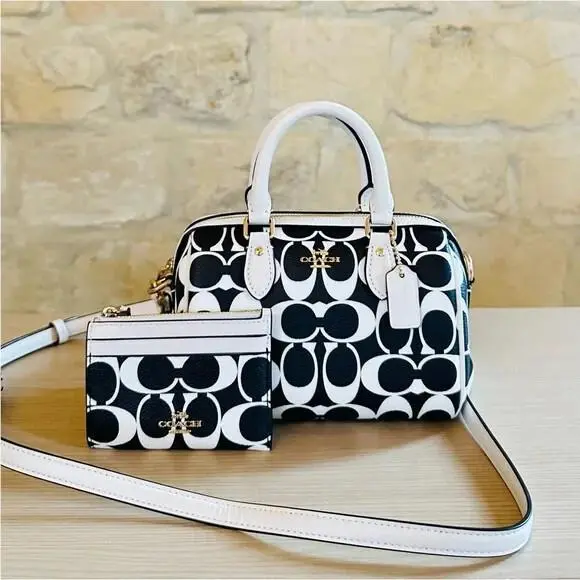Coach Bold CC Black White Mini Rowan Signature Canvas Crossbody Bag/wallet Optio
