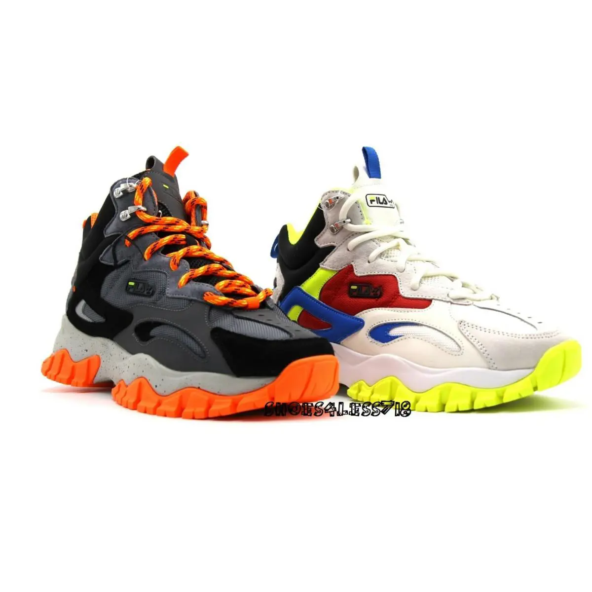 Men Fila Ray Tracer TR 2 Mid Limited Edition Orange or Green HI Top Sneakers - Black/Orange or White/Green, Select: White/Green