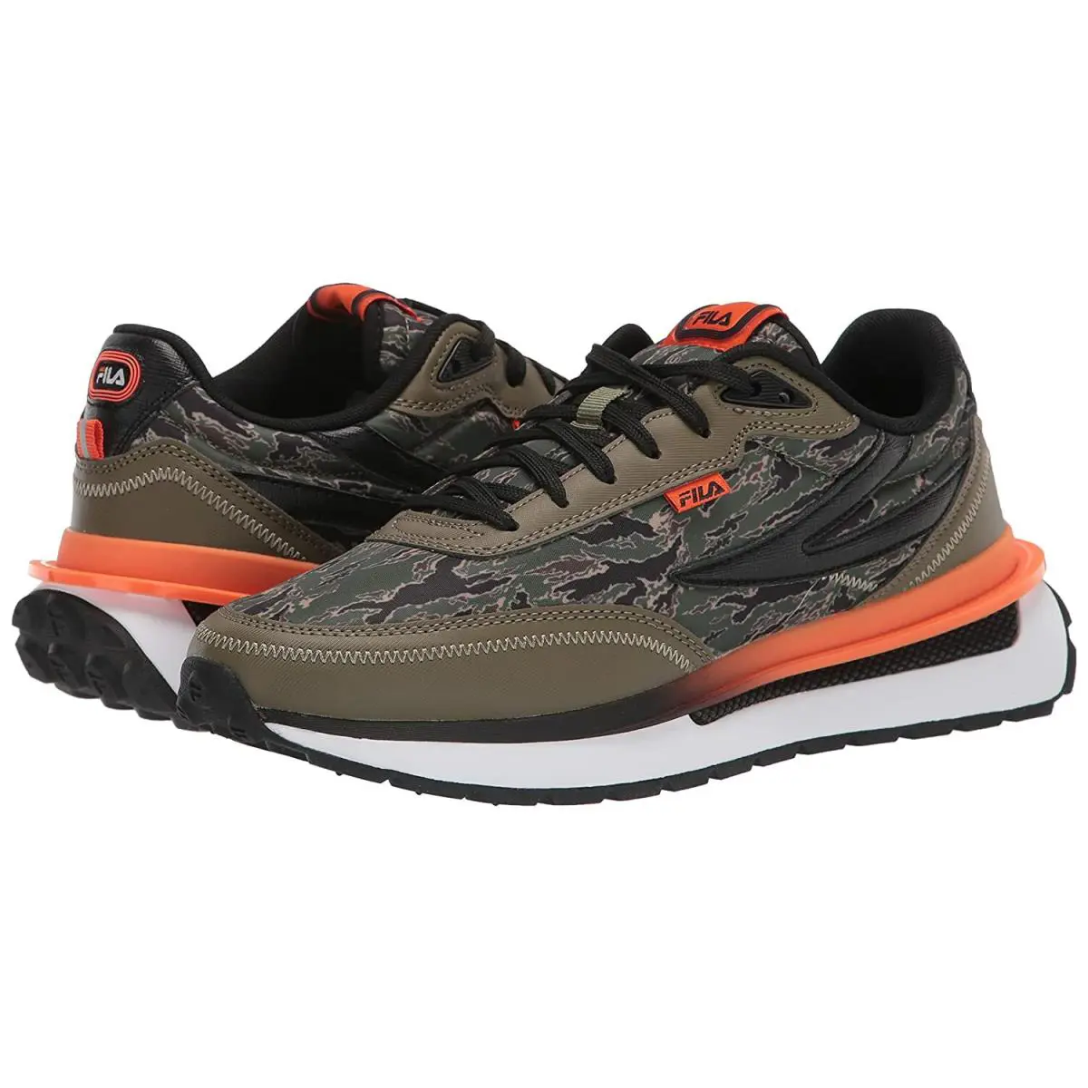 Men Fila Renno Camouflage Green Retro Edition Running Lace UP Sneakers - CAMOUFLAGE GREEN ORANGE