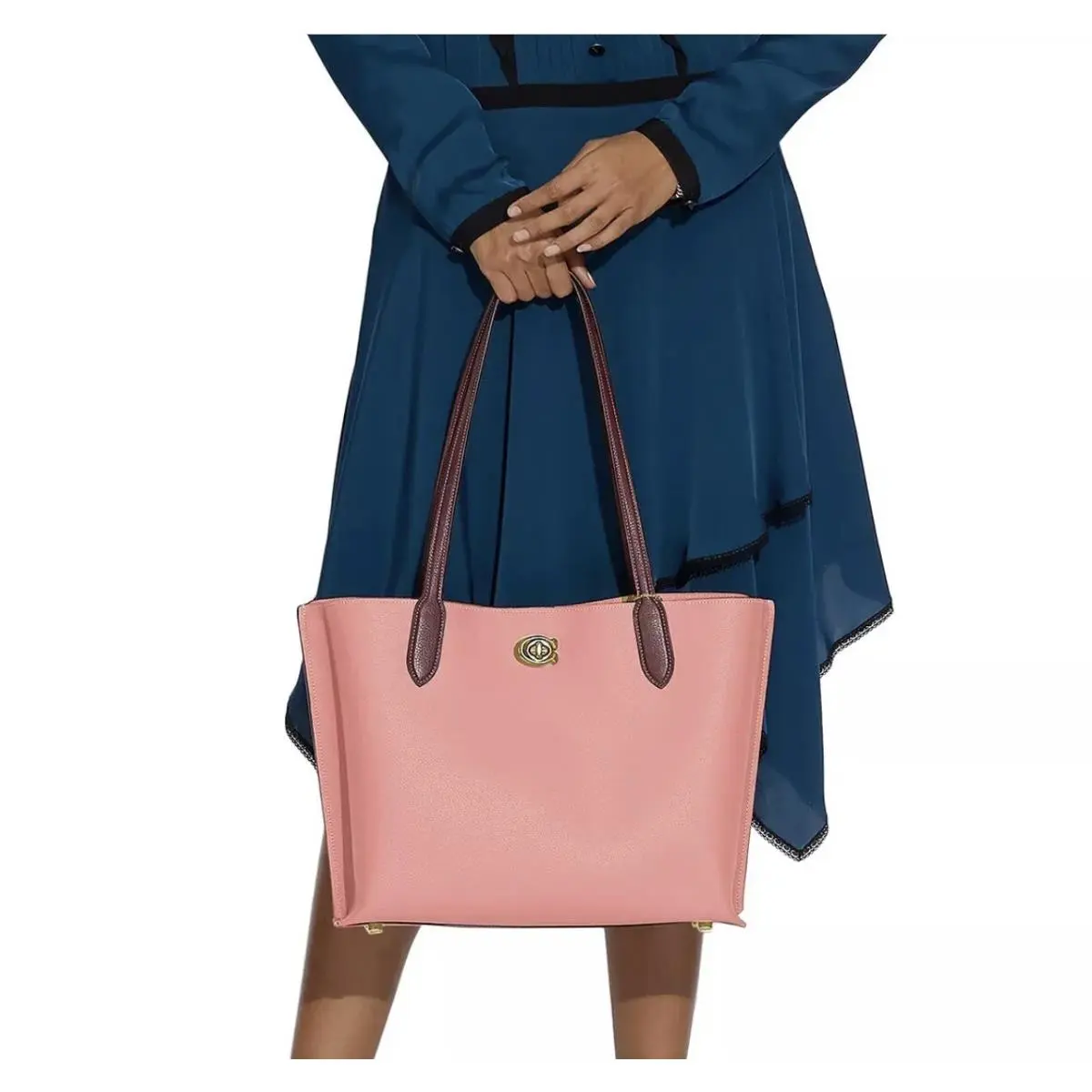 Coach Willow Leather Tote In Candy Pink -signature Canvas Interior C0692