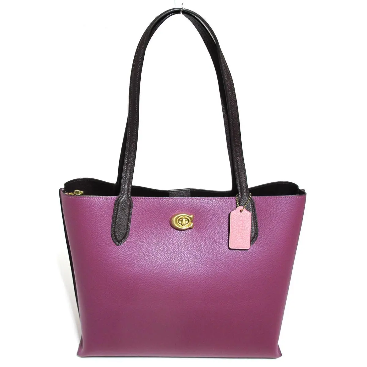 Coach Signature Colorblock Leather Willow Shoulder Tote Deep Plum