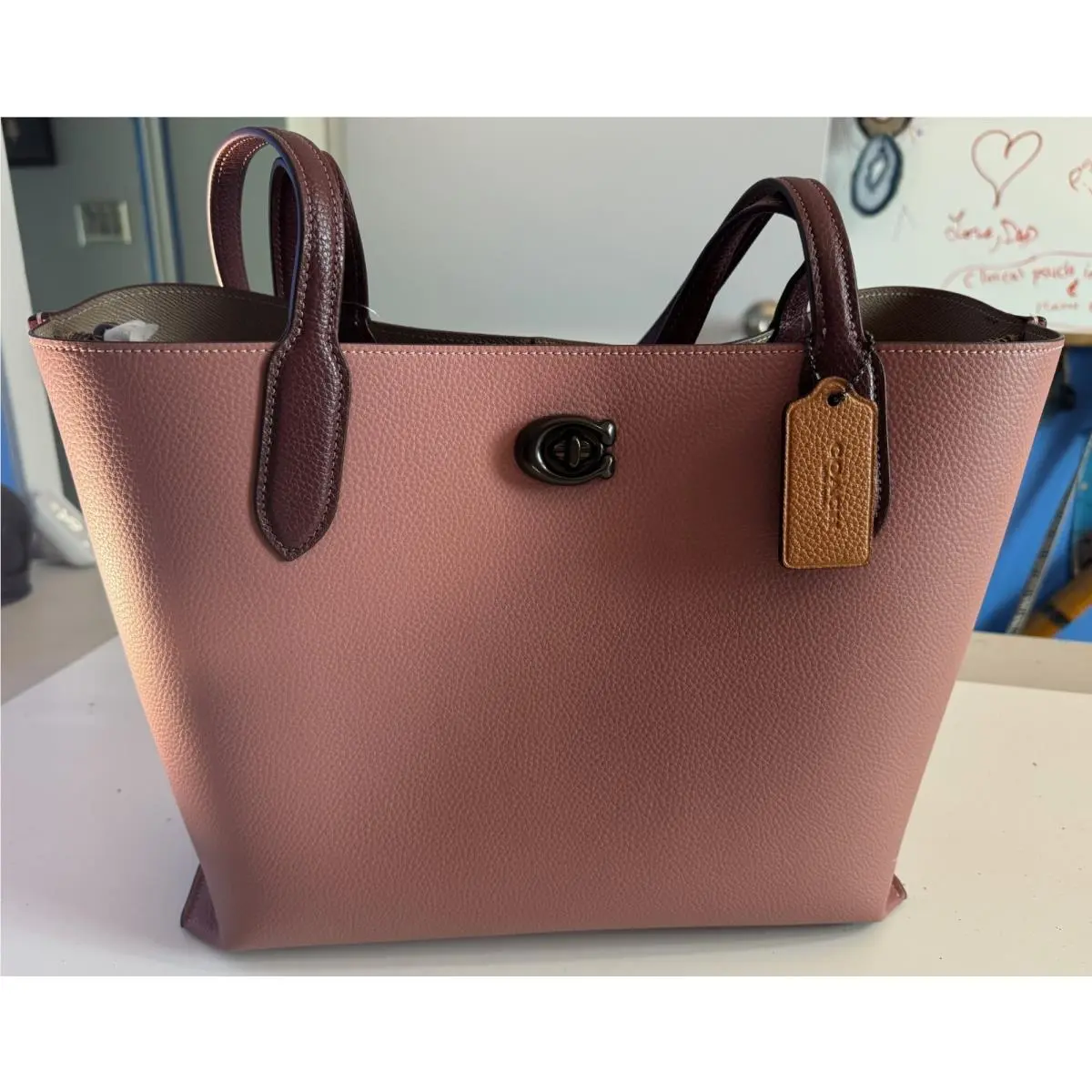 Coach Willow Tote C0692 Vintage Pink Colorblock Pebble Leather