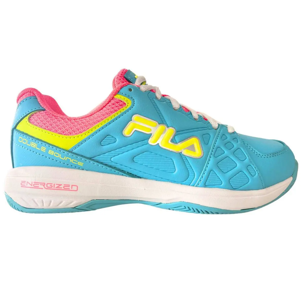 Fila Women`s 5PM00606 424 Double Bounce 3 Blue White Yellow Pickleball Shoes - Scuba Blue / White / Safety Yellow