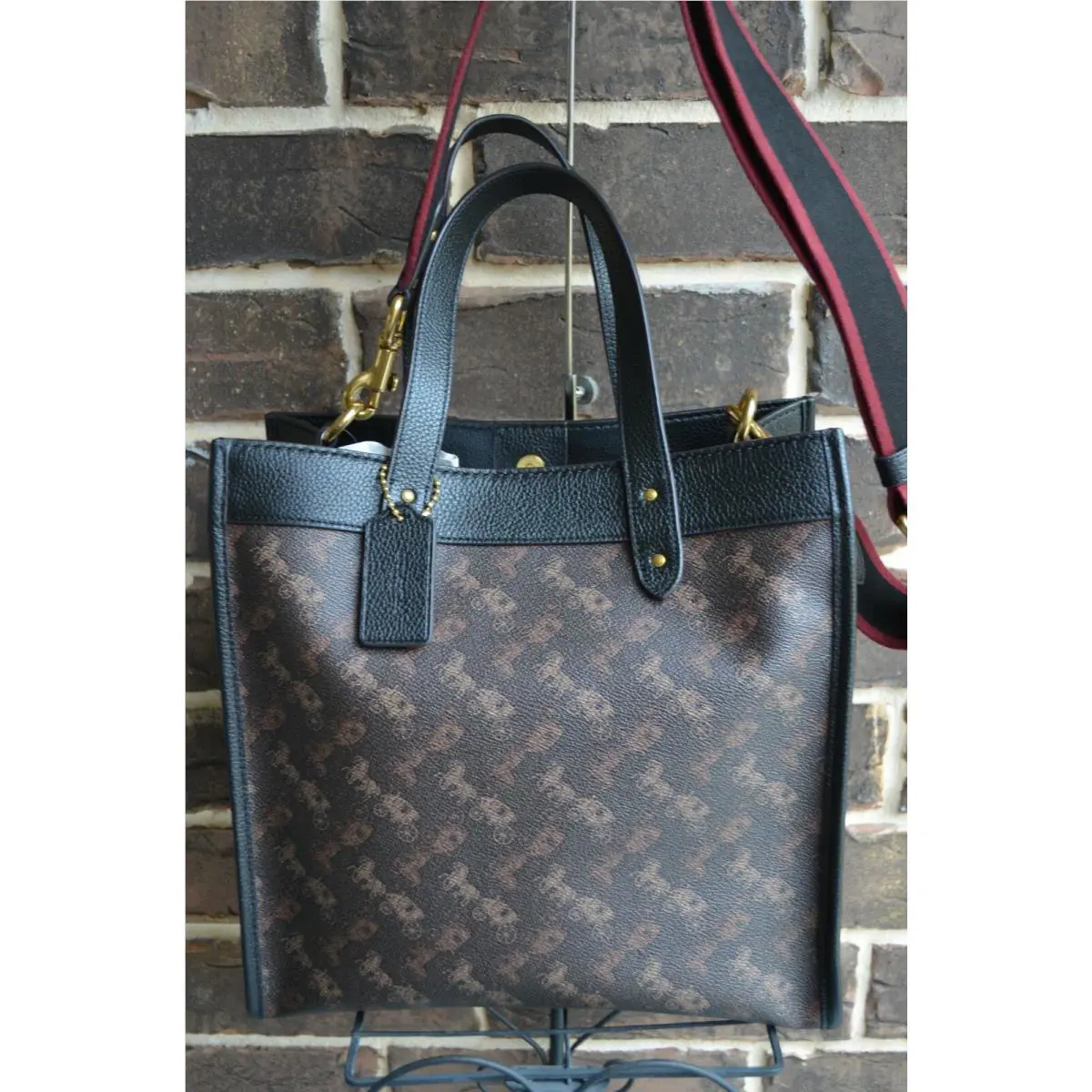 Coach Horse Carriage Coated Canvas 89143 B4/Truffle Black Field Tote
