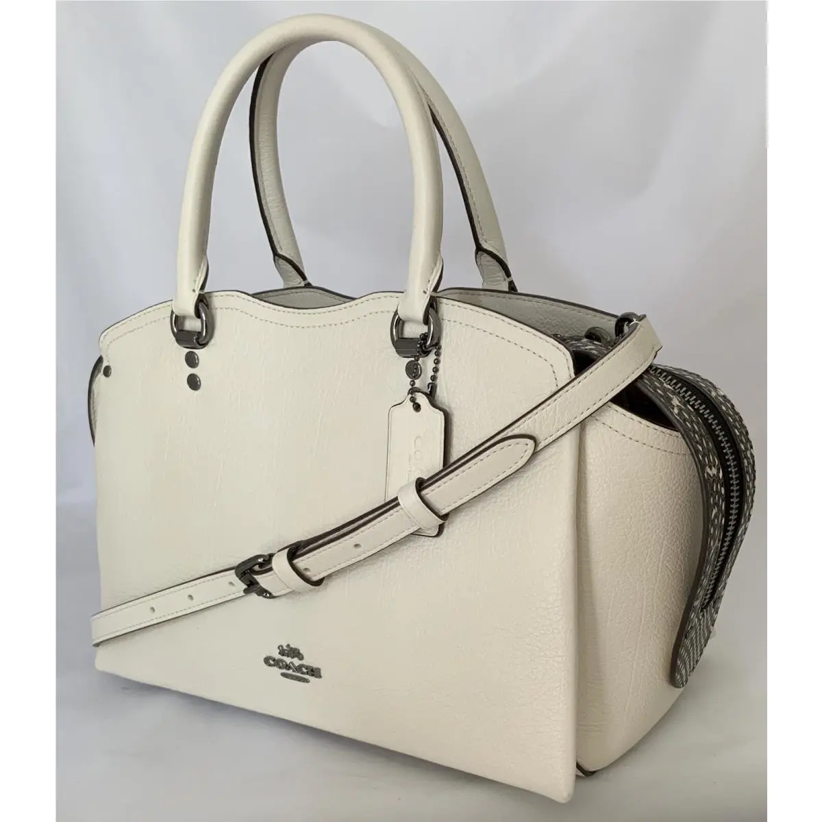 67710 Mixed Material Snake Drew Gm/chalk Leather Satchel Tote Bag by Coach