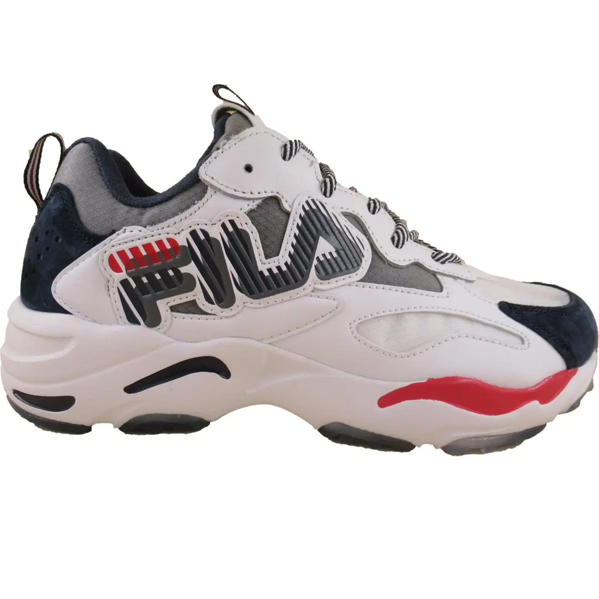 Fila Men`s Ray Tracer Graphic White Navy Red Casual Lifestyle Shoes 1RM00807 - White / Navy / Red