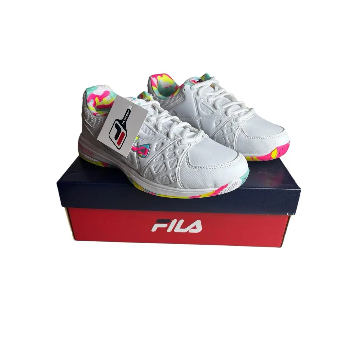 Fila Double Bounce 3 Womens Sz 9.5 White Pickleball Sneakers Shoes 5PM00605-199 - White