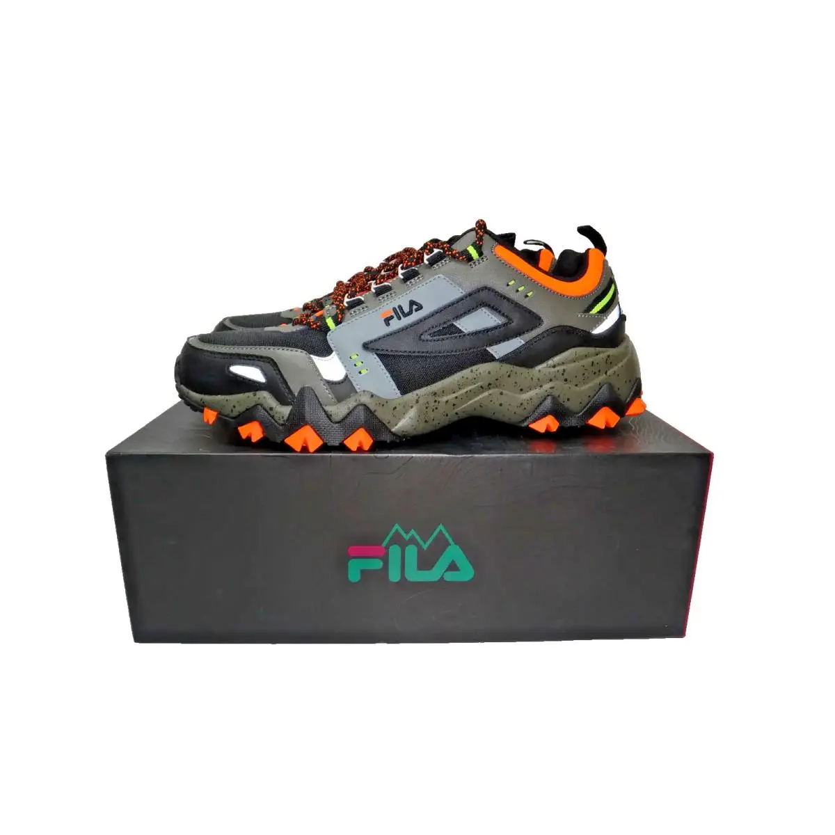 Fila Oakmont TR Mens 12 Trail Sneakers Gray Black Orange 1JM01565-865