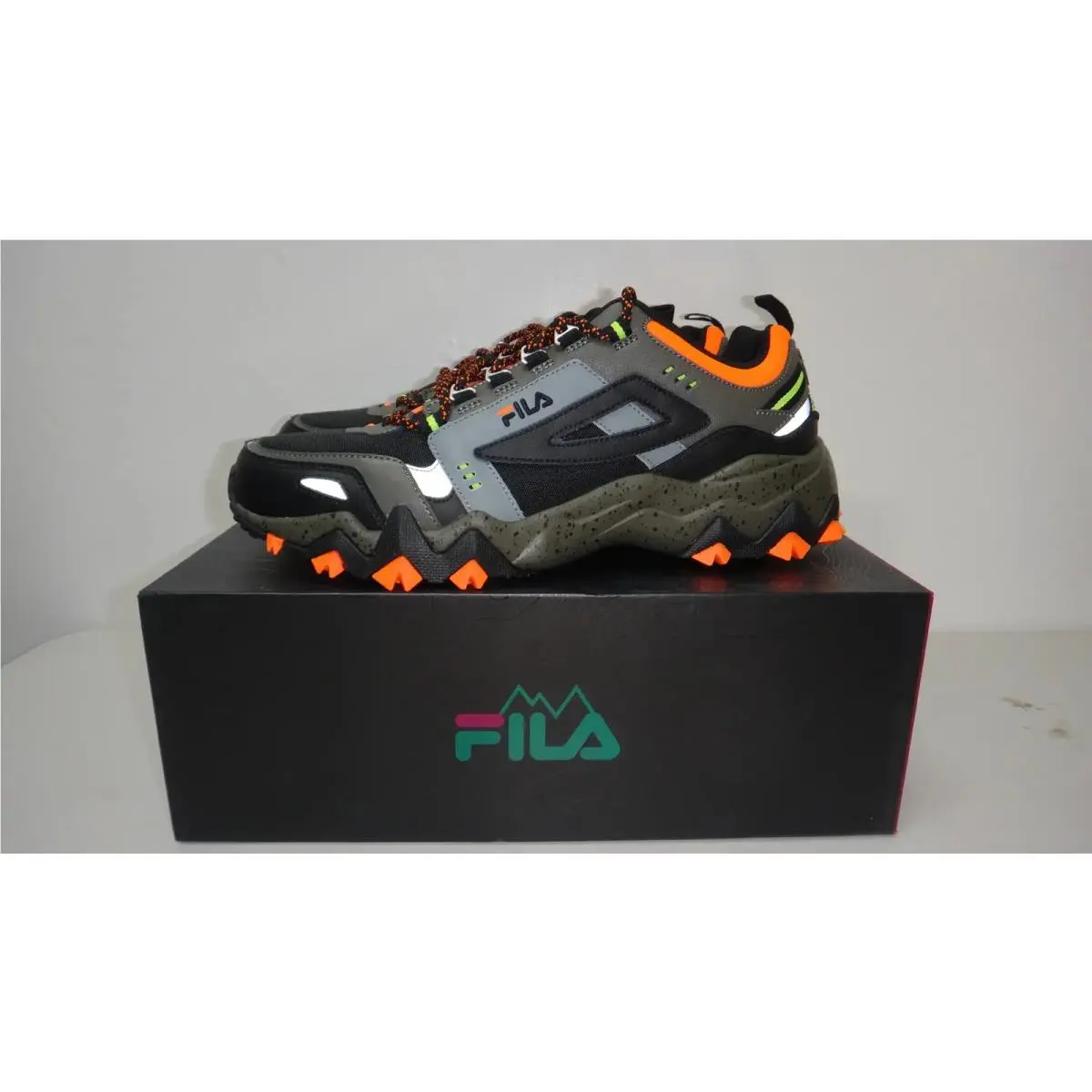 Fila Oakmont TR Mens 11 Trail Sneakers Gray Black Orange 1JM01565-865
