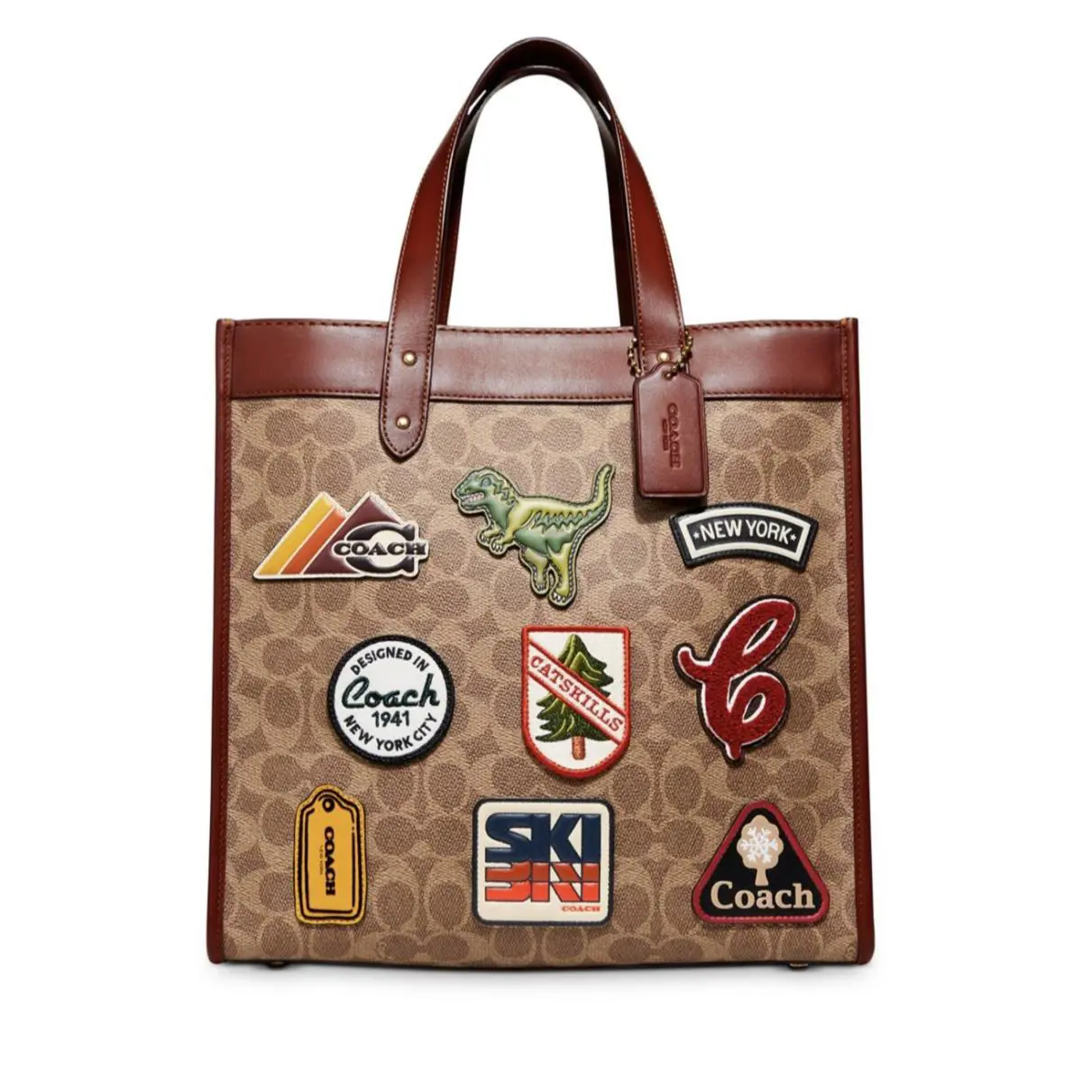 Coach 6846 Patches Field Signature Coated Canvas Leather Tote Large