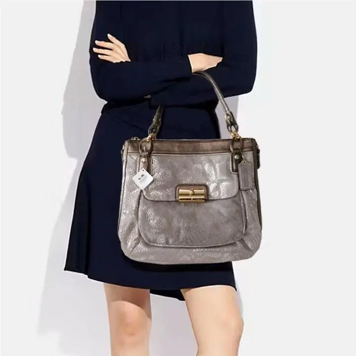 Kristin Embossed Python Leather Shoulder Tote Bag Purse by Coach