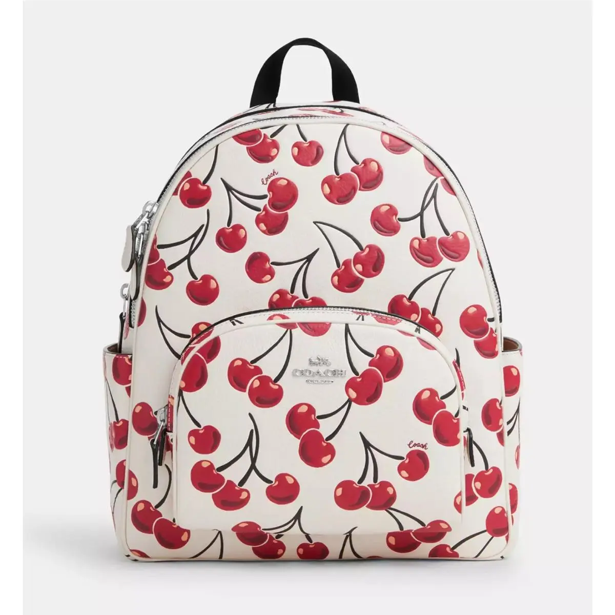 Coach Court Backpack with Cherry Print Novelty Leather/silver/chalk Multi