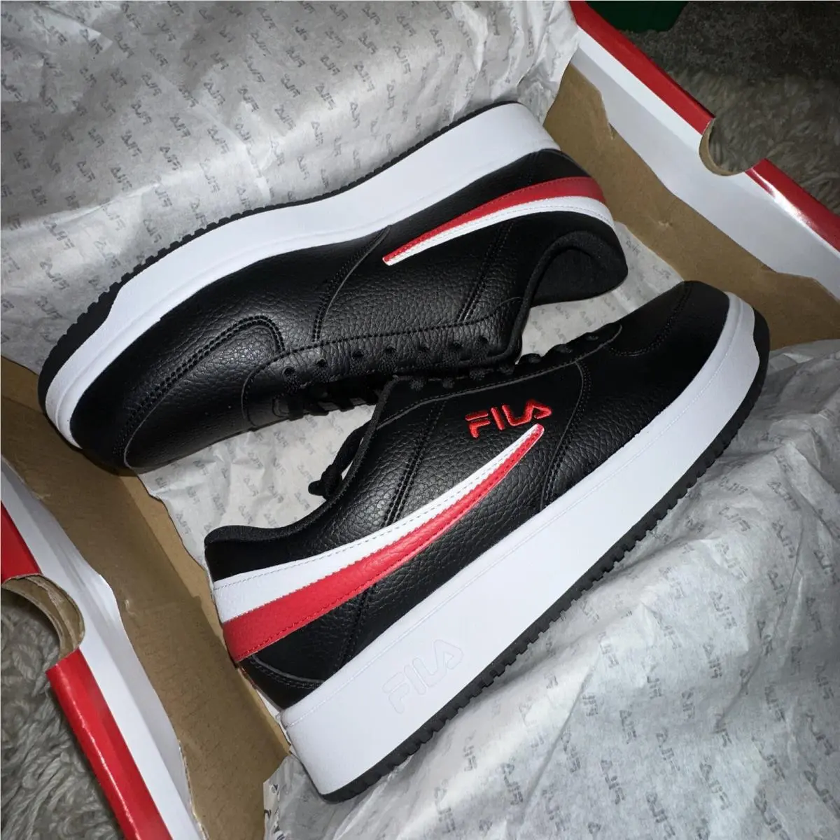 Fila Men`s A-low Sneakers 1CM00551-014 - Black/red/white Size 14