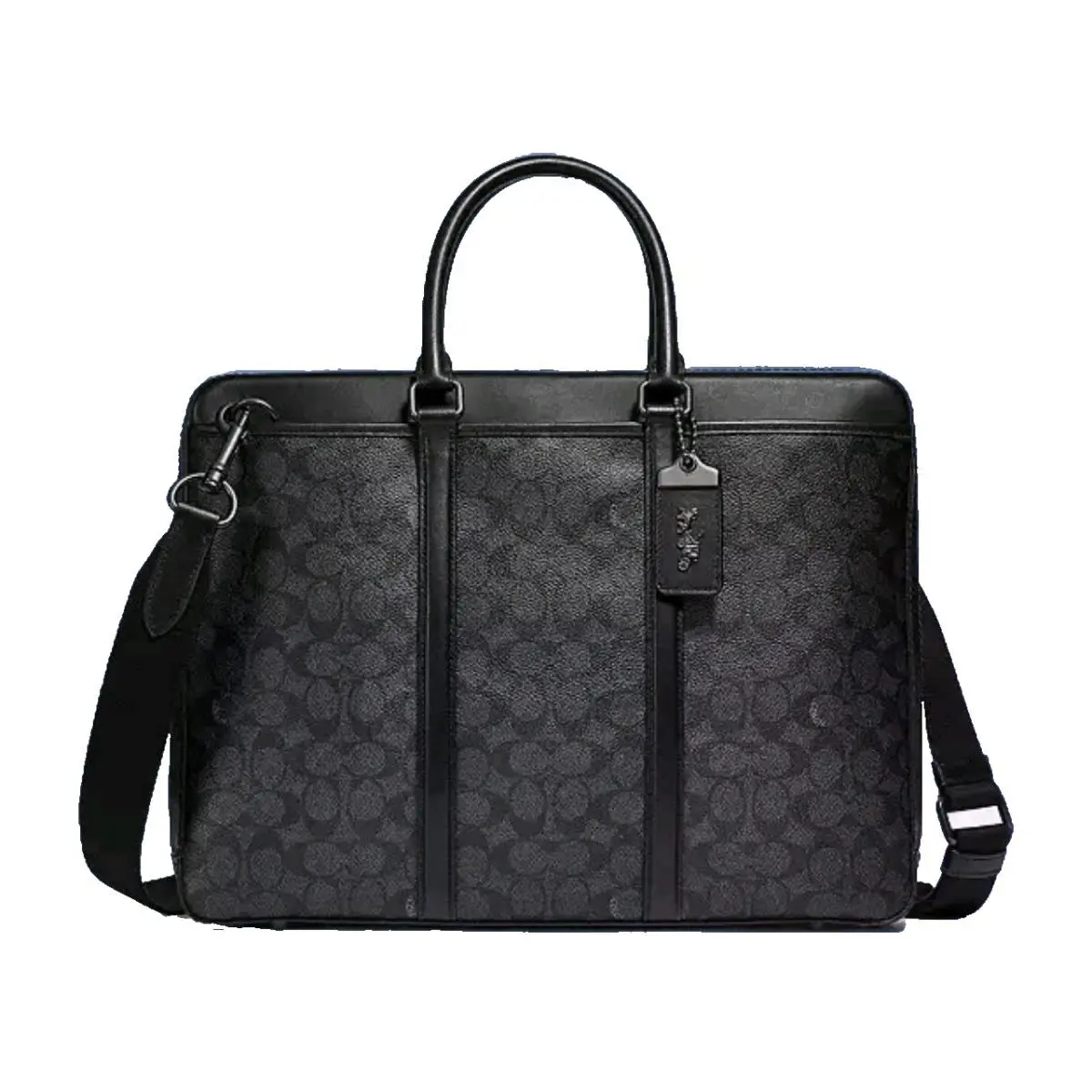 Coach Signature Metropolitan Slim Brief Canvas Crossbody Bag Charcoal - Gray, Handle/Strap: Black, Hardware: Gunmetal