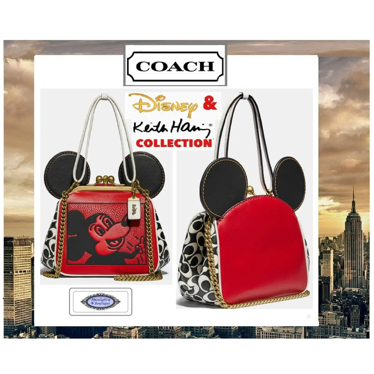 Coach Disney Mickey Mouse X Keith Haring Kisslock Bag In Electric Red Multi