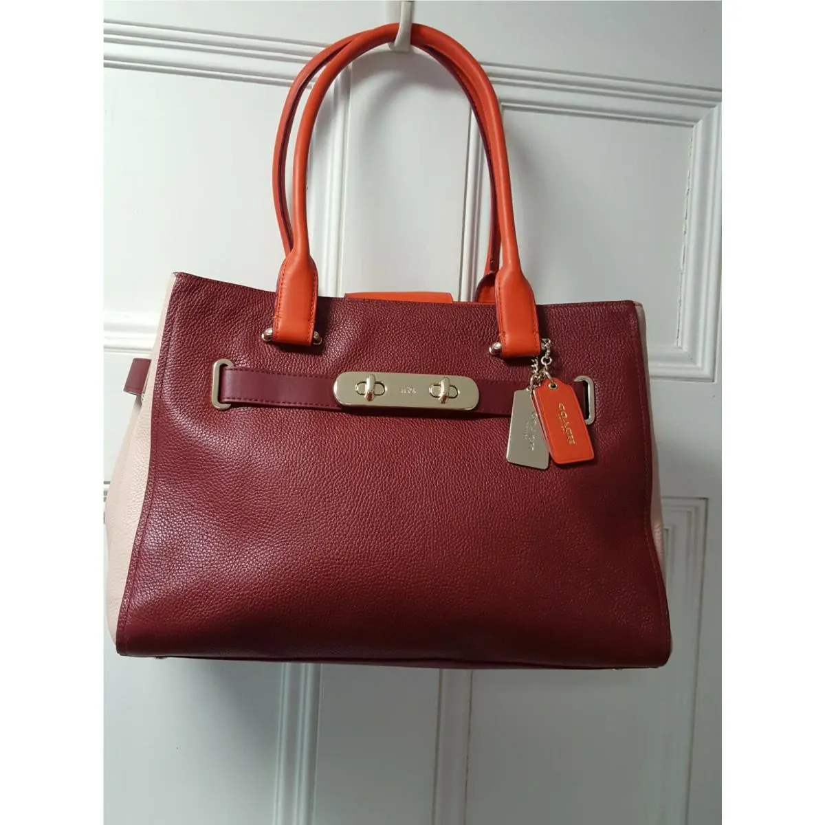 Coach Swagger Carryall Satchel Rare Unique Tri-color Cherry Coral Mauve
