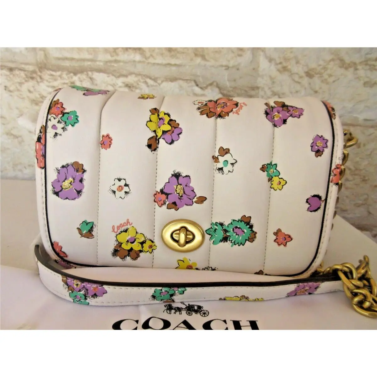 Coach Dinky 18 W/quilting and Floral Print-nappa Leather-chalk/multi RT