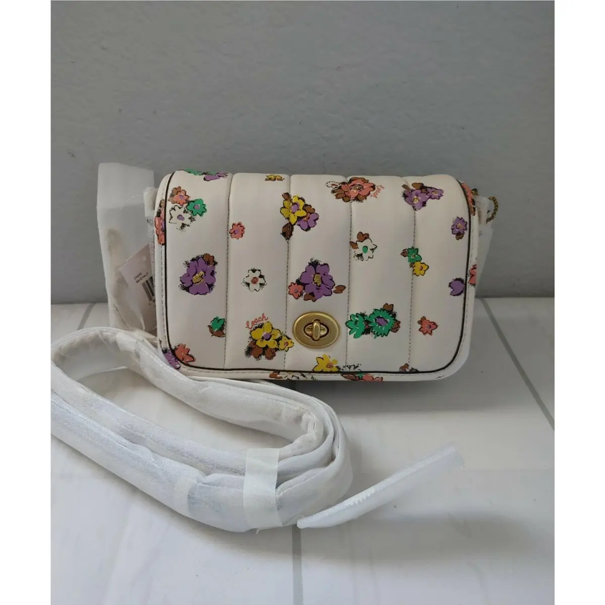 Dinky 18 W/quilting and Floral Print-nappa Leather-chalk/multi RT by Coach