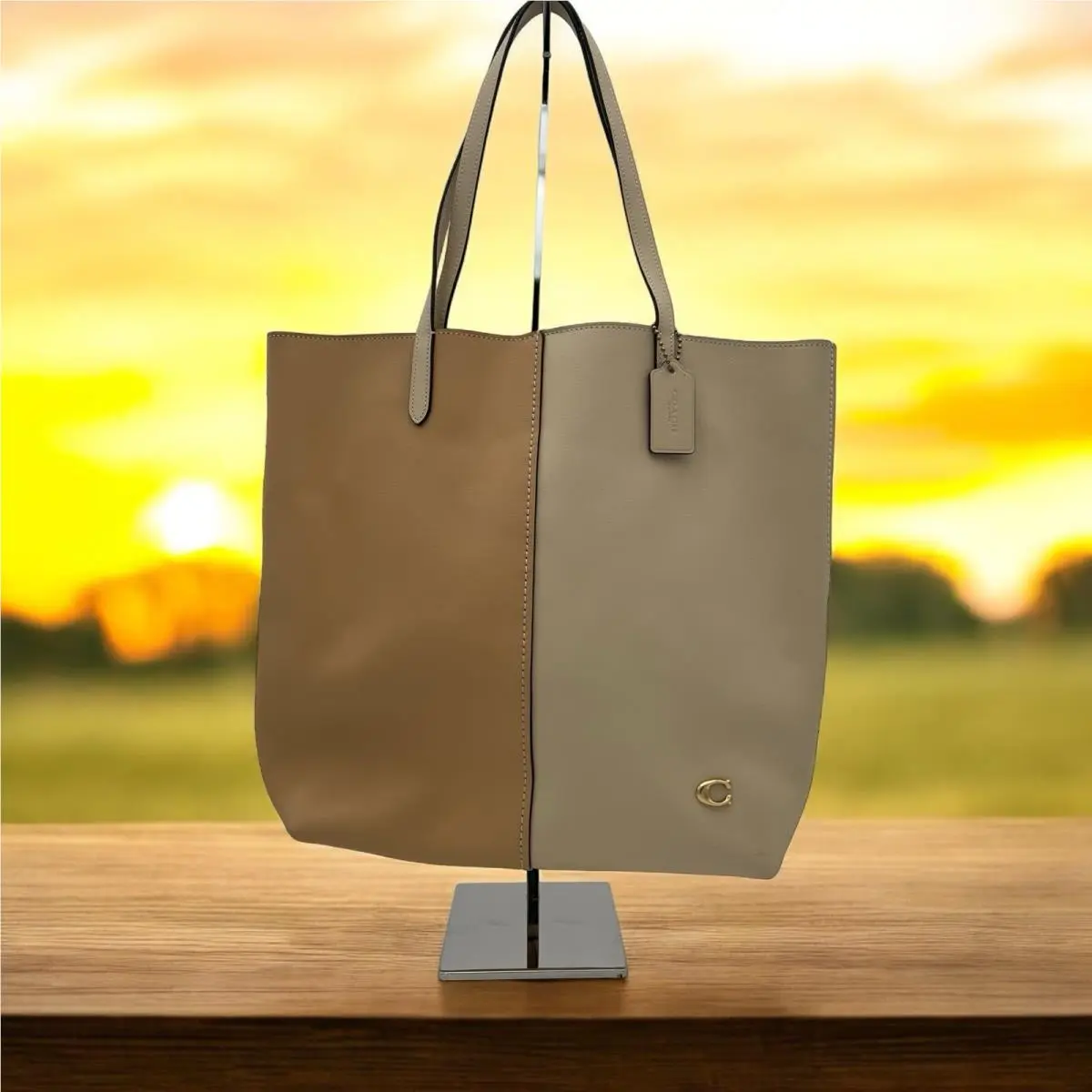 Coach CN423 Nomad Tote Colorblock Double Face Leather Large Ivory Multi