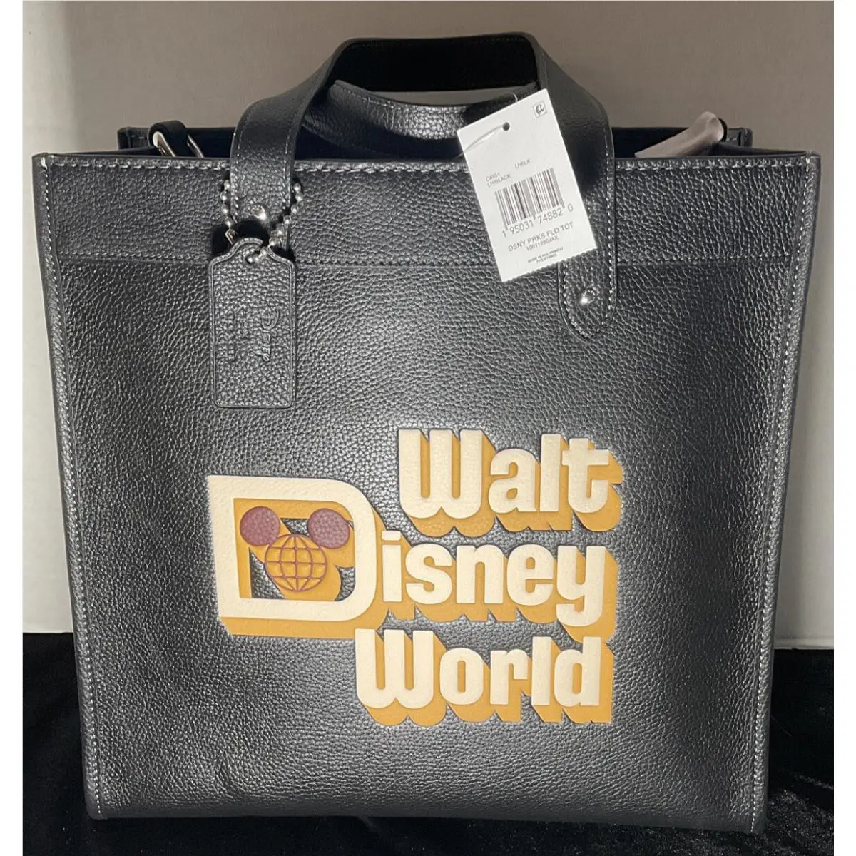 Coach Walt Disney World 50th Anniversary Motif Black Leather Field Tote C8551