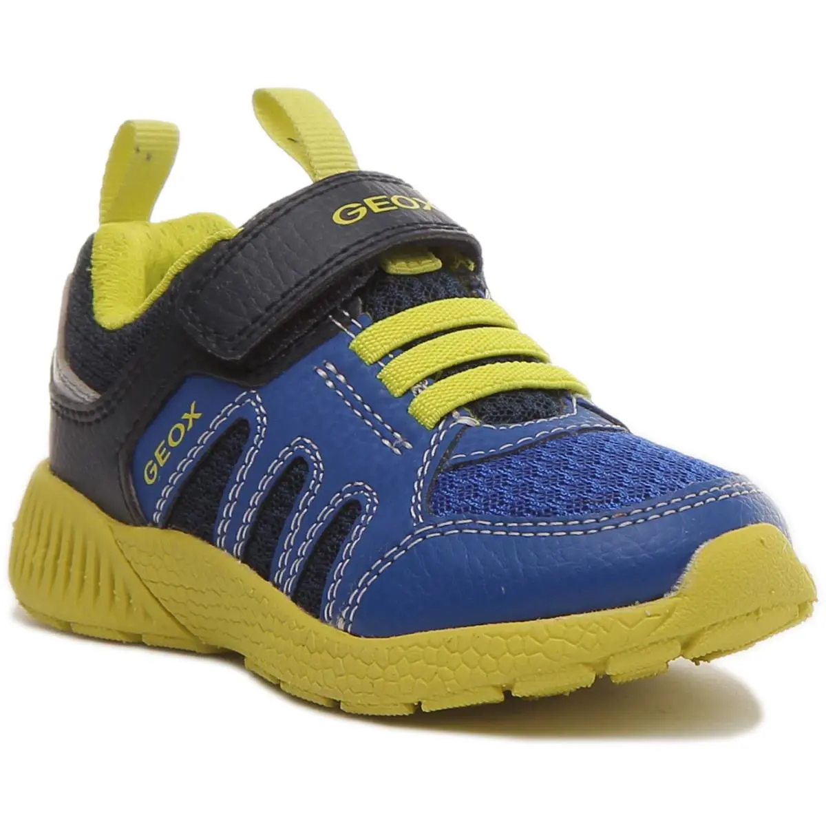 Geox Sveth Strap Athletic Junior Boys Trainer Shoes In Navy Yellow US 8 - 13