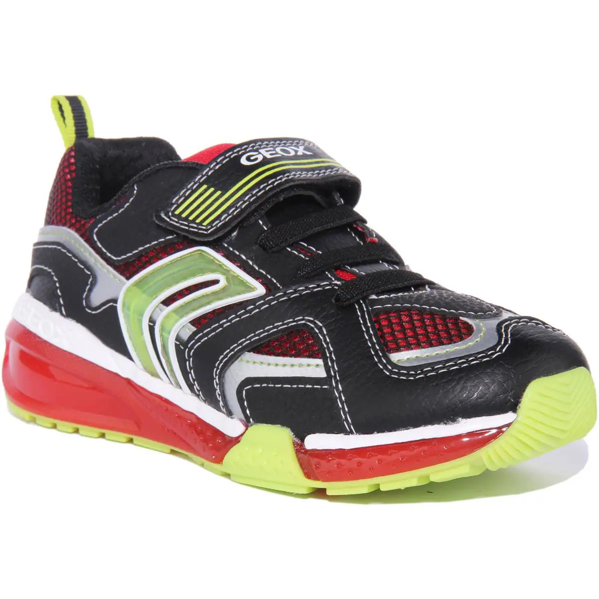 Geox J Bayonyc Single Strap Light Up Unisex Sneaker In Black Red Size US 1C - 4Y