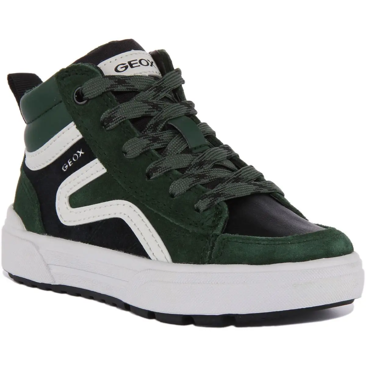 Weemble Lace Up High Top Junior Boys Trainer Shoes In Green US 1 - 13 by Geox