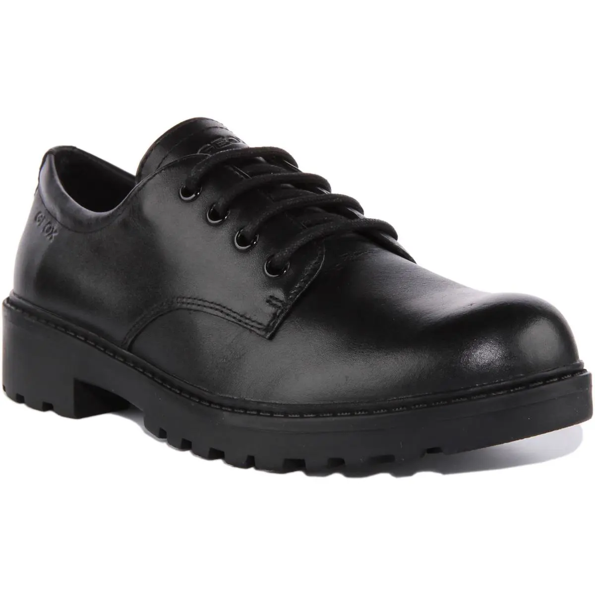 Geox Casey Junior Lace Up Leather Unisex School Shoes In Black Size US 4Y - 7Y