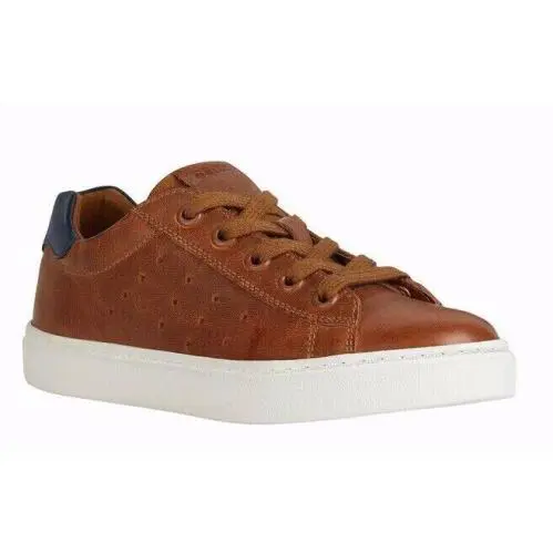 Geox Nashik Boy`s Cognac/navy Wax Leather Lace Up Sneaker J45ECA0CL10C6176 10.5