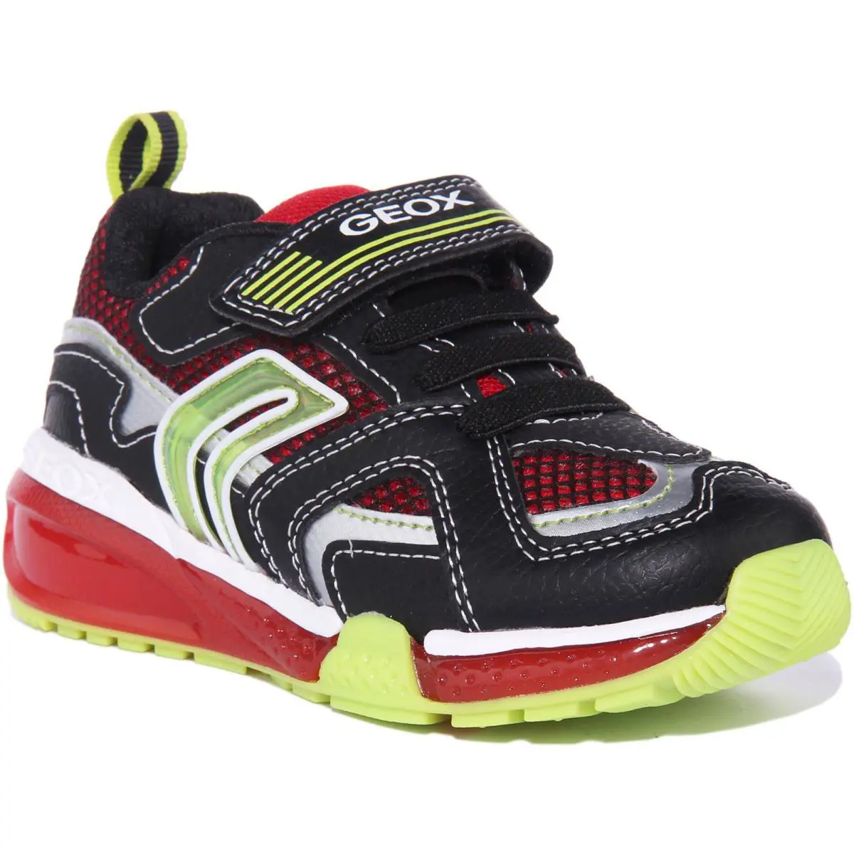 J Bayonyc Single Strap Light Up Unisex Sneaker In Black Red Size US 9 - 13 by Geox