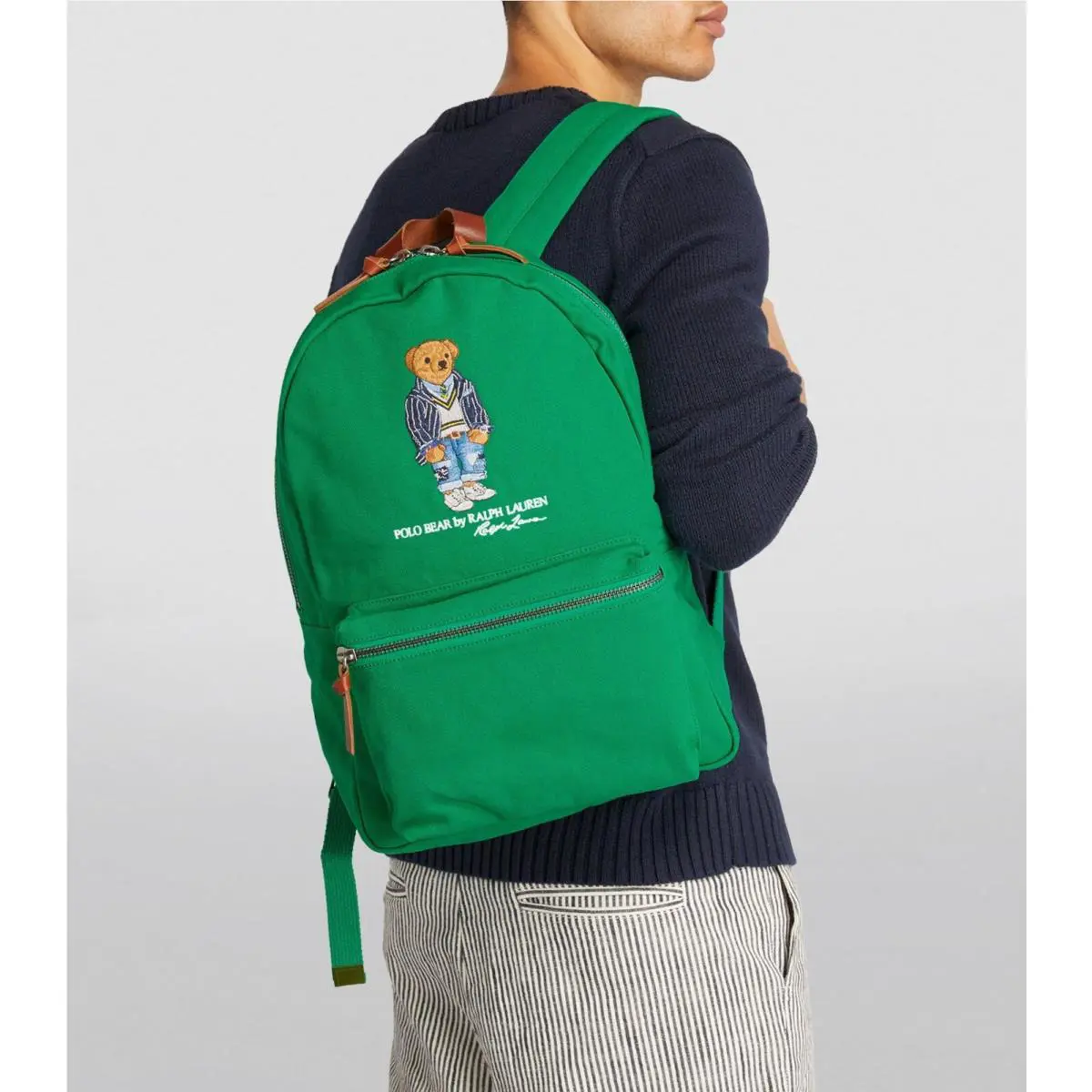 Polo Ralph Lauren Preppy Patchwork Jeans Bear Canvas Backpack Bag Royal Unisex