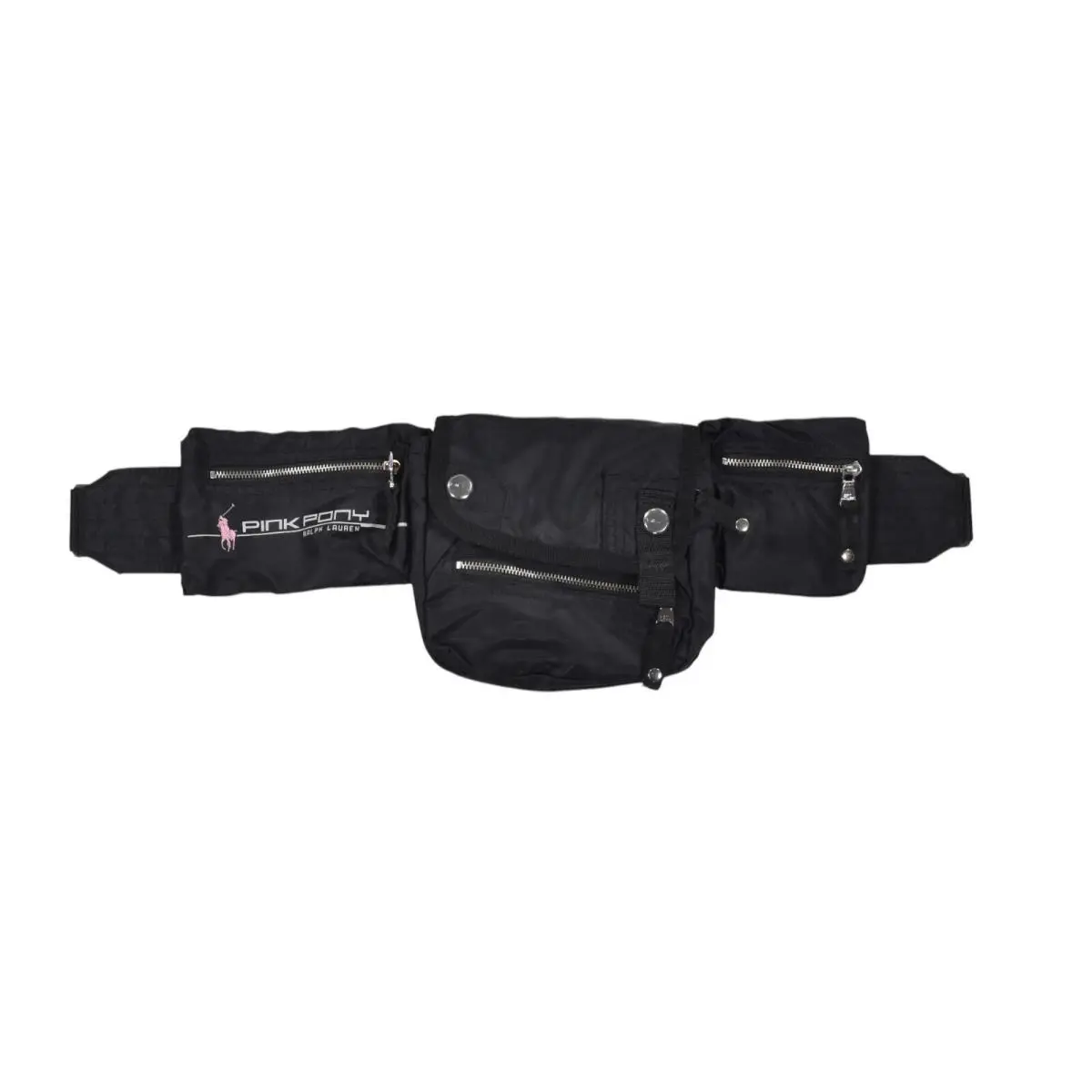 Vintage Ralph Lauren Black Nylon Pink Pony Fanny Pack Waist Bag