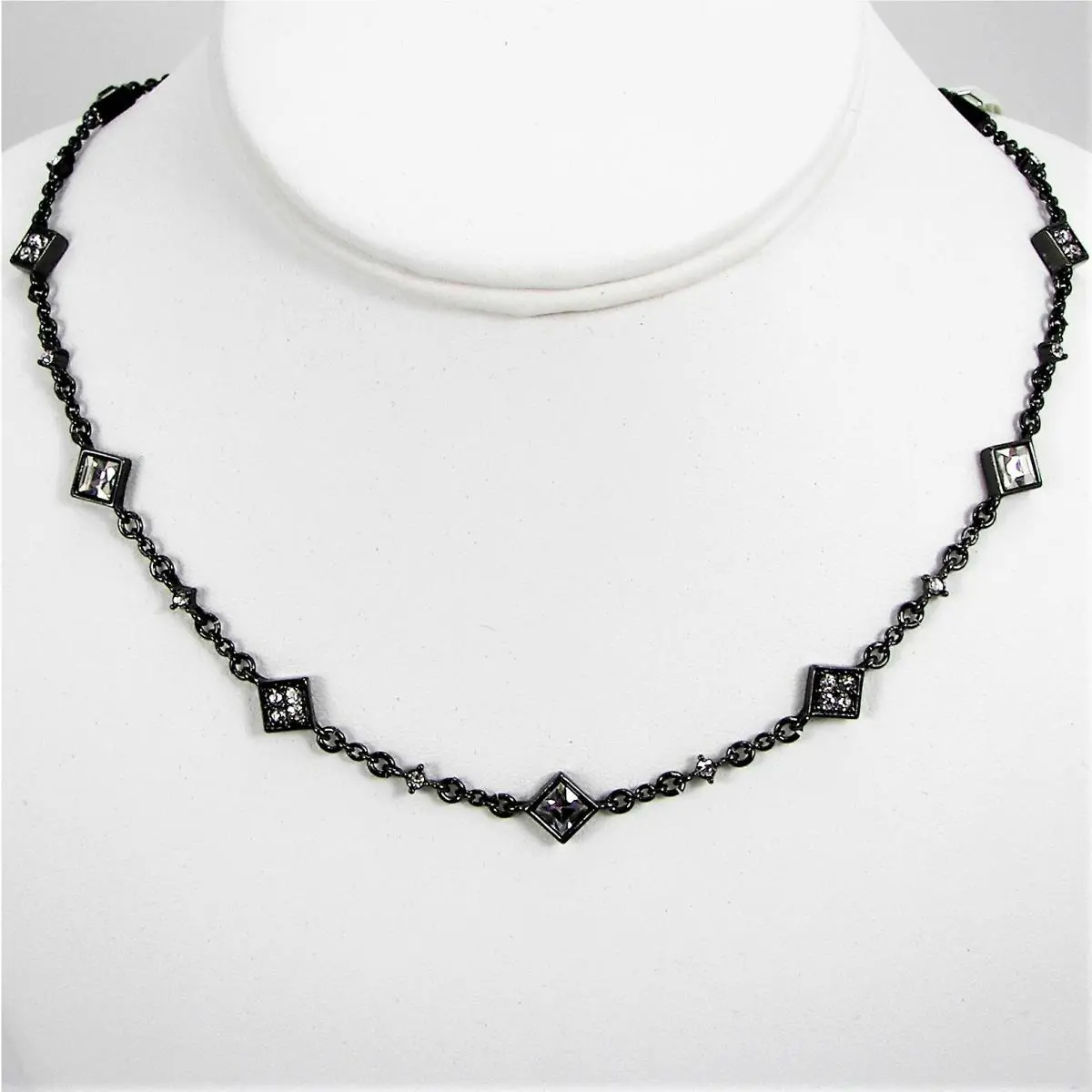Lauren Ralph Lauren Starry Night Square Crystal Necklace Hematite Tone Cha