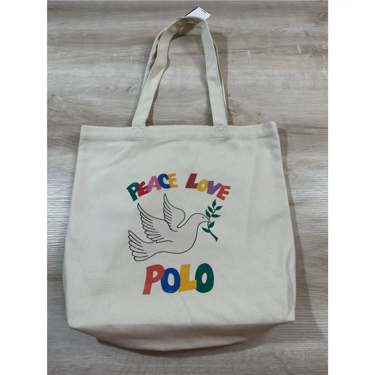 Polo Ralph Lauren Womens Bag Canvas Tote Multicolor Peace Love Polo