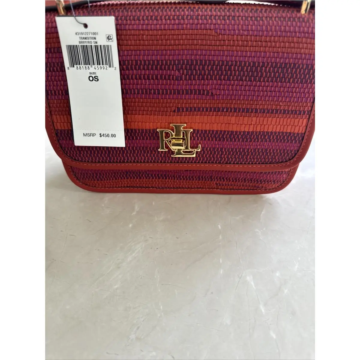 Ralph Lauren Red Leather Woven Crossbody Bag Purse