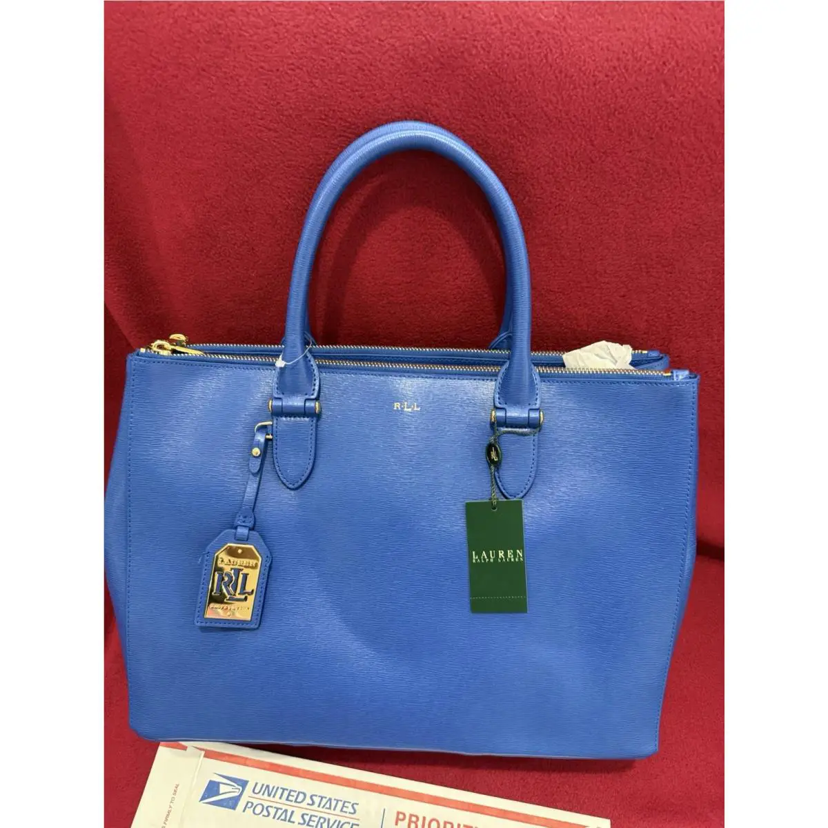 Designer Lauren Ralph Lauren Bury DB Zip Satchel-st Astor Blue
