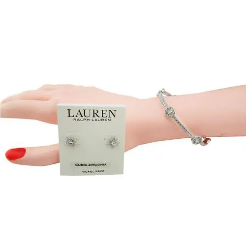 Lauren  Cubic Zirconia Earrings Silver Set Msrp:$67.00 by Ralph Lauren