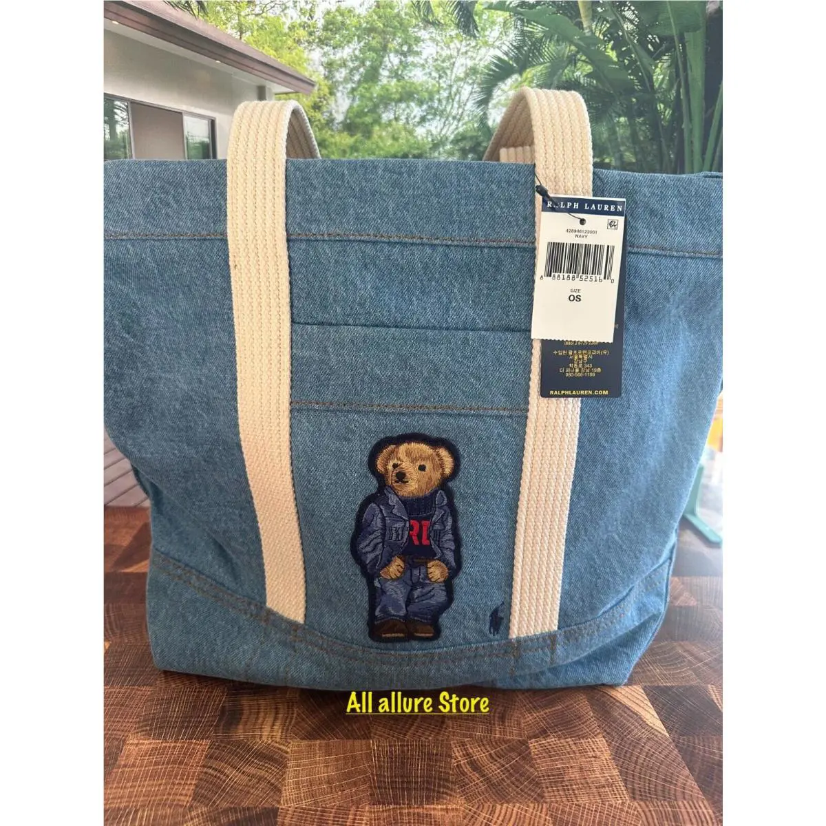 BN Polo Ralph Lauren Ralph’s Bear in Denim Jacket Canvas Zip Tote Denim