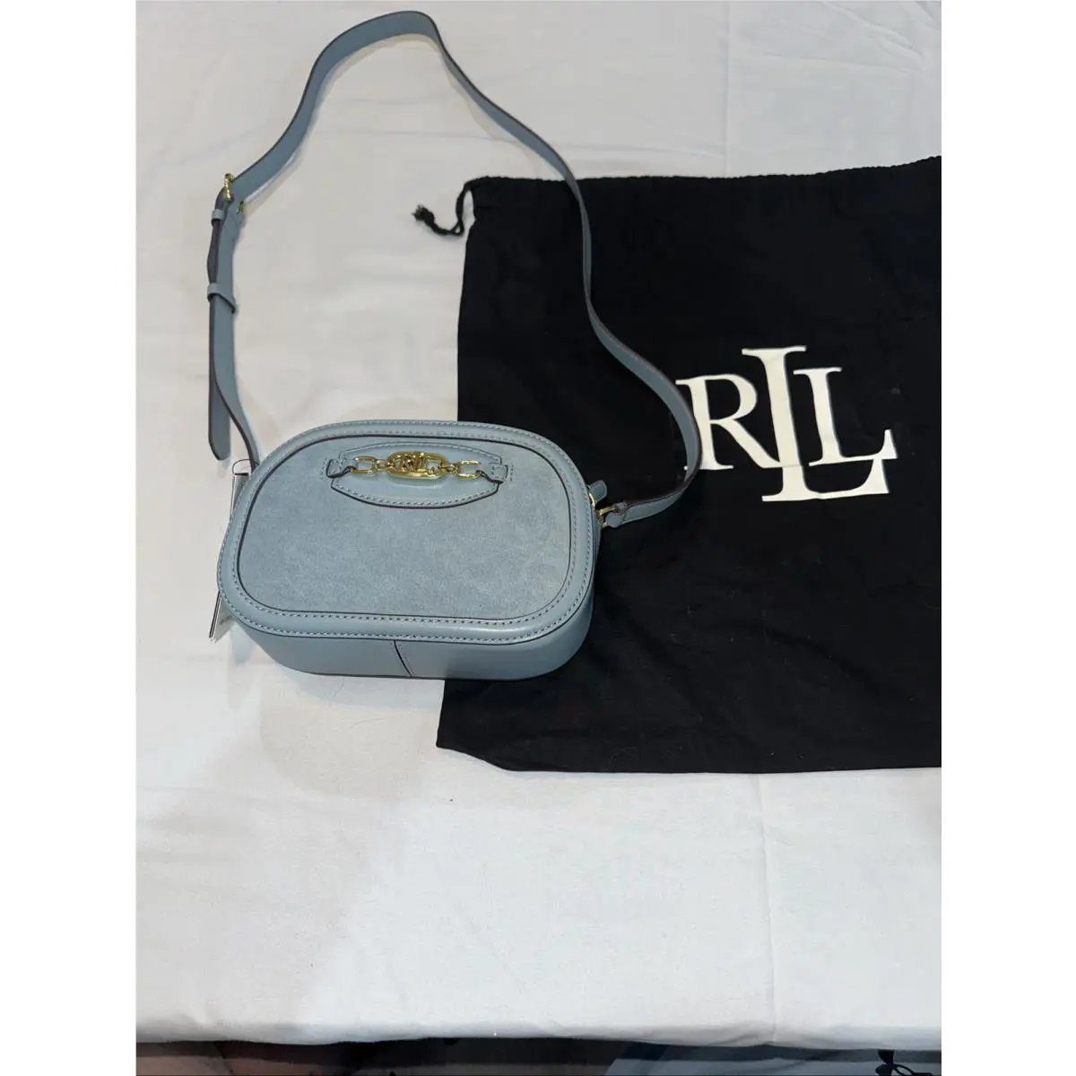 Lauren Ralph Lauren Suede Shoulder Bag Light Blue Jordy