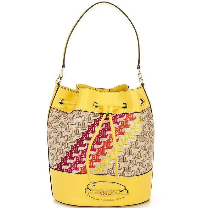 Lauren Ralph Lauren Andie Monogram Signature Logo Jacquard Large Drawstring Bag