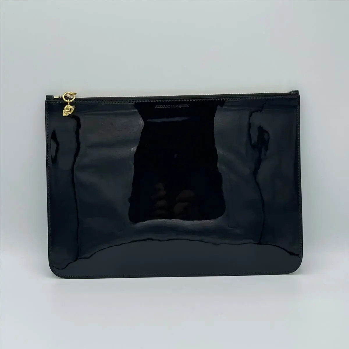 Alexander Mcqueen Dark Navy Patent Leather Skull Large Pouch 420860 DP00G 4910