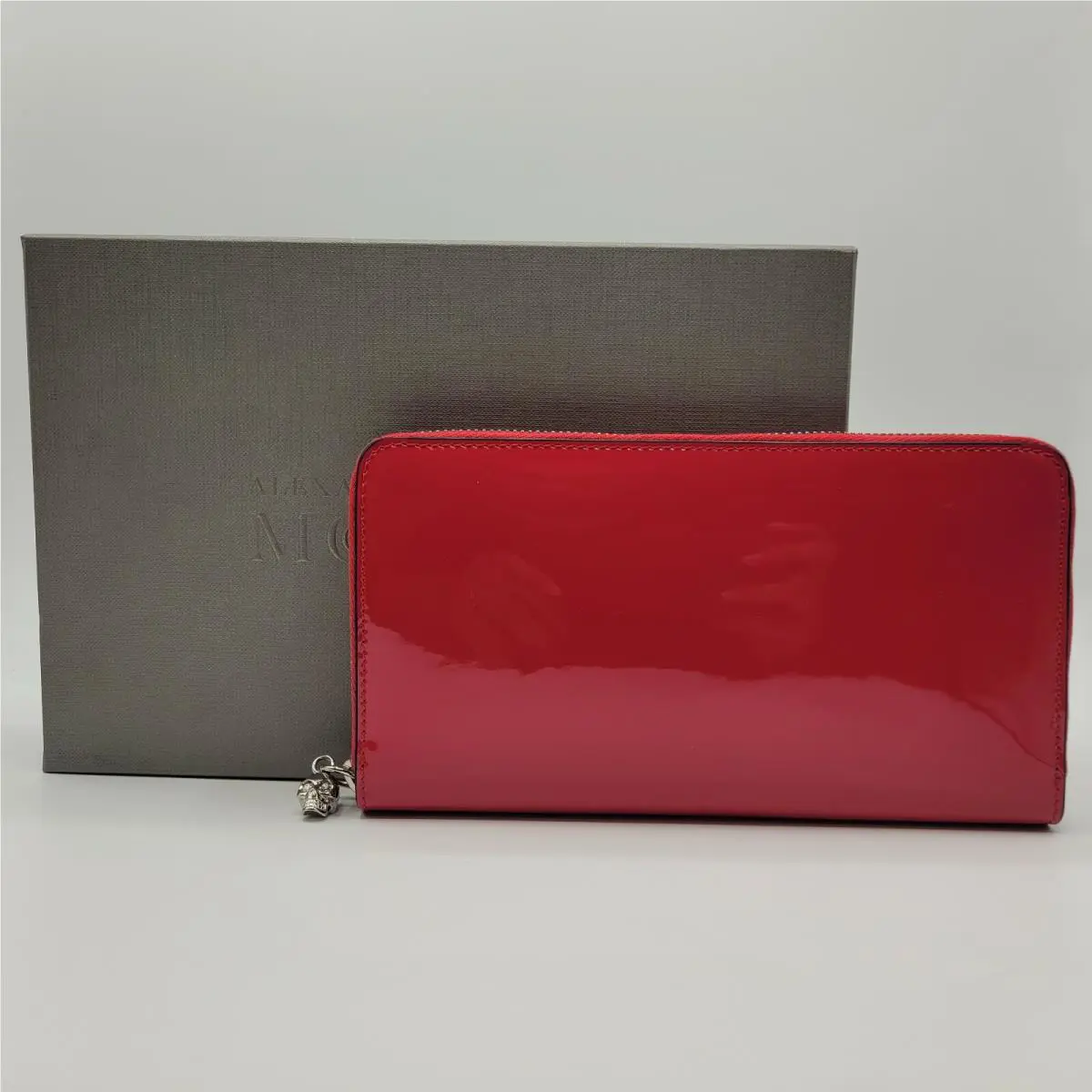 Alexander Mcqueen Hot Pink Patent Leather Skull Zip Around Wallet 375282