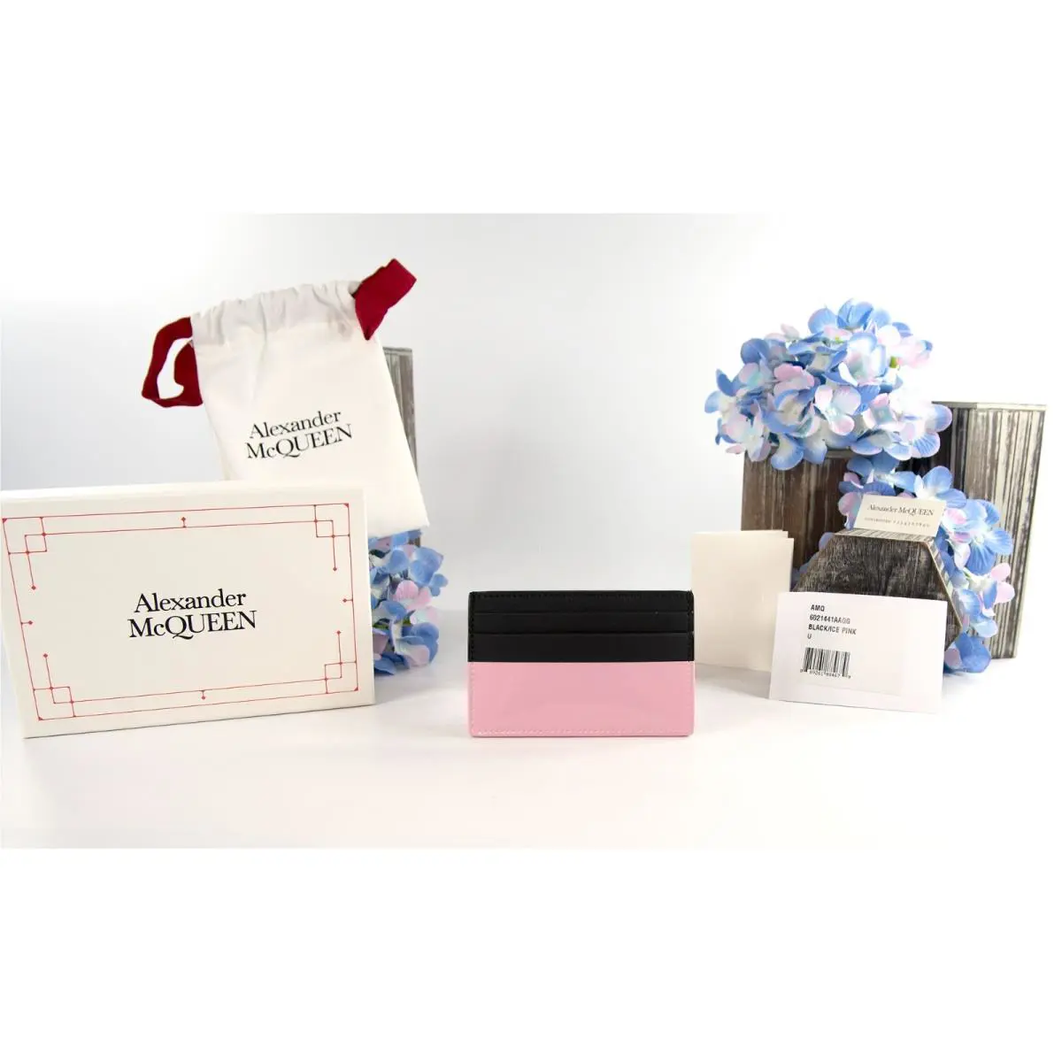 Alexander Mcqueen Black Ice Pink Leather Card Case Holder