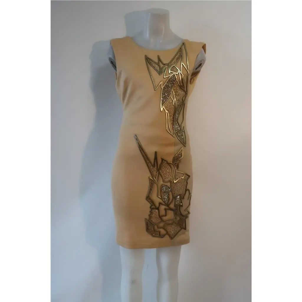 Womens  Neutral Gold Item-130 Bodycon Mini Dress 42 Us/m by Roberto Cavalli