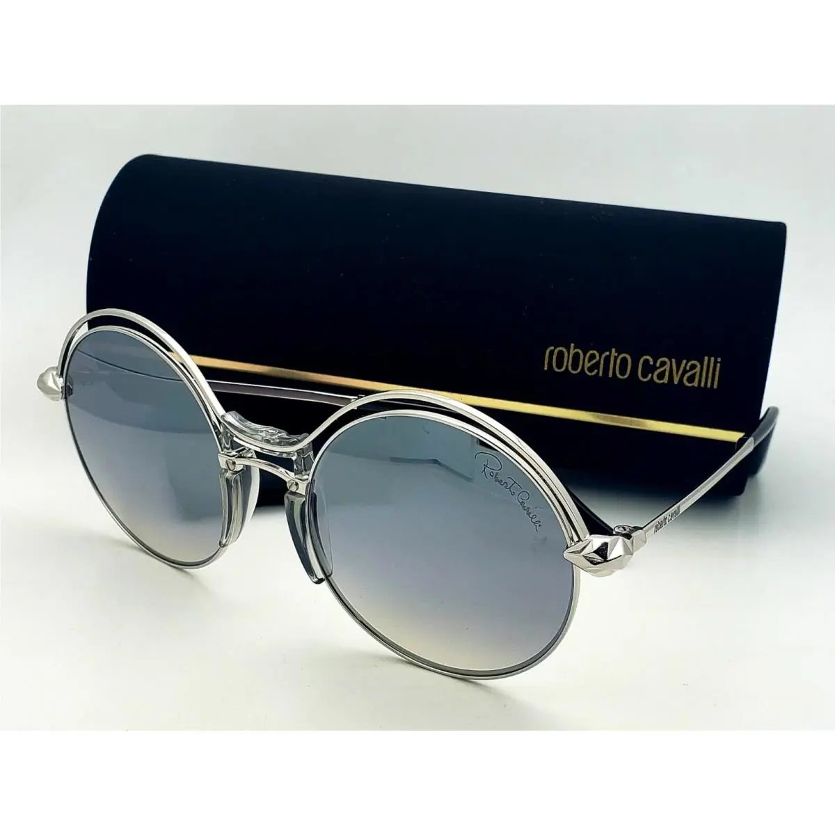 Roberto Cavalli Round Sunglasses Montalcino 1082 16C Silver Frames w/ Mirror