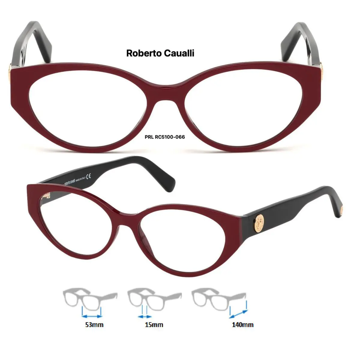 RC5100 066 Eyeglass Frames Womens Shiny Red Size 53mm by Roberto Cavalli