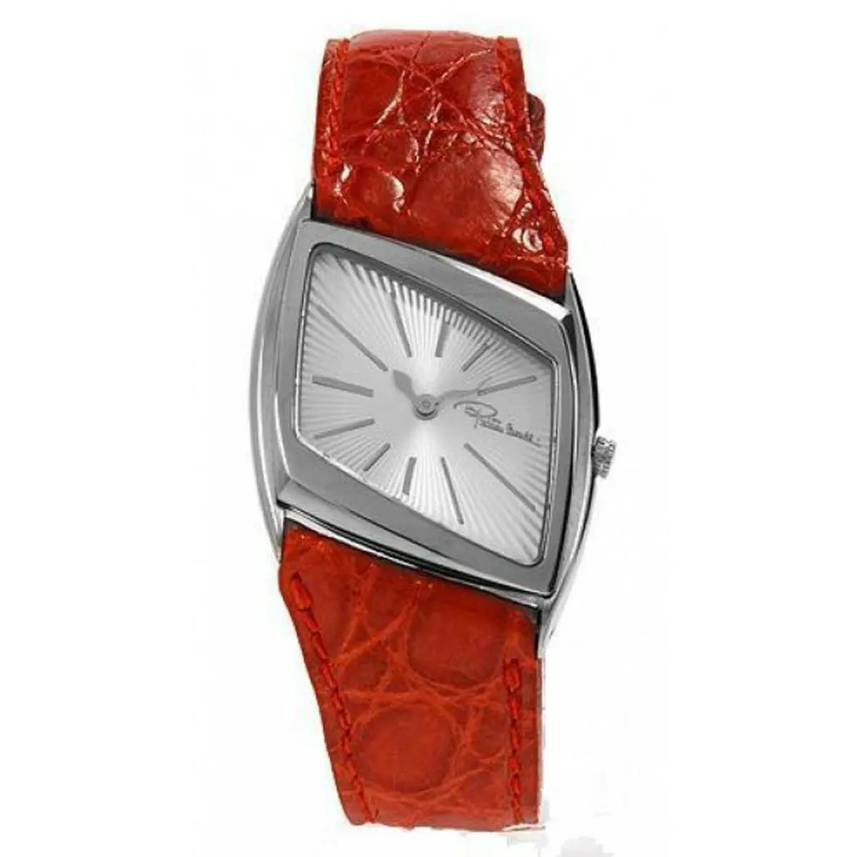 Roberto Cavalli R7251175515 Silver Tone Orange Crocodile Leather Womens Watch - Dial: Silver, Band: Orange, Silver
