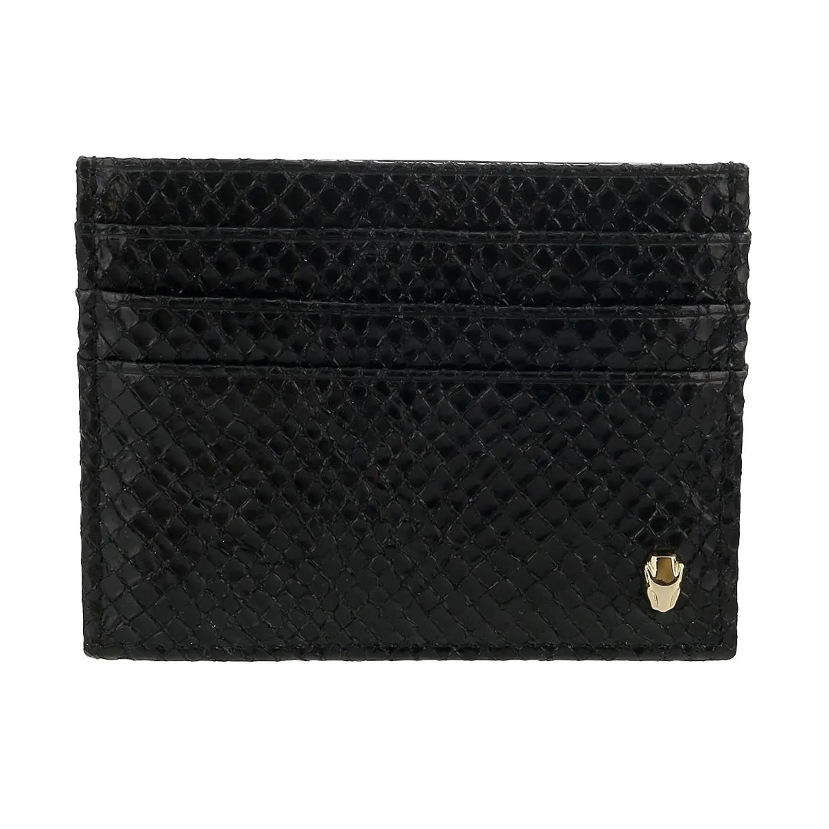 Roberto Cavalli Class Metal Black Lizzard Embossed Cleo Credit Card Holder
